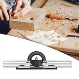 Maxbell Combination Square Ruler Set Protractor Adjustable Layout Woodworkings Ruler Silver 30x8cm