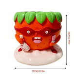 Maxbell Strawberry Figurine Flower Pot Resin Tabletop Ornament for Table Desk Office