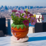 Maxbell Strawberry Figurine Flower Pot Resin Tabletop Ornament for Table Desk Office
