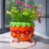Maxbell Strawberry Figurine Flower Pot Resin Tabletop Ornament for Table Desk Office