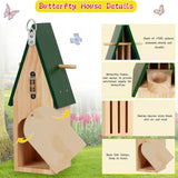 Maxbell Butterfly House with Feeder Easy to Install Versatile Wood Butterfly Shelter
