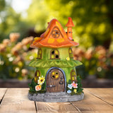 Maxbell Garden Flower House Statue Landscape Solar Sculpture for Patio Outdoor Porch Orange