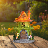 Maxbell Garden Flower House Statue Landscape Solar Sculpture for Patio Outdoor Porch Orange