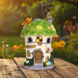 Maxbell Garden Flower House Statue Landscape Solar Sculpture for Patio Outdoor Porch Green