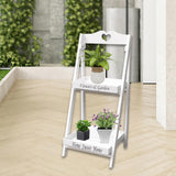Maxbell Foldable Wooden Plant Stand 2 Tier Flower Pot Holder for Office Garden White