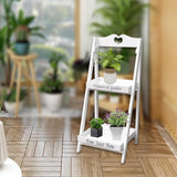 Maxbell Foldable Wooden Plant Stand 2 Tier Flower Pot Holder for Office Garden White