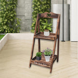 Maxbell Foldable Wooden Plant Stand 2 Tier Flower Pot Holder for Office Garden Wooden