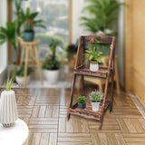 Maxbell Foldable Wooden Plant Stand 2 Tier Flower Pot Holder for Office Garden Wooden