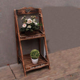 Maxbell Foldable Wooden Plant Stand 2 Tier Flower Pot Holder for Office Garden Wooden