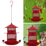 Maxbell Iron Bird Feeder Lawn Yard Double Layer Hanging Birdfeeder Weather Resistant Red