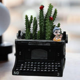 Maxbell Typewriter Figurine Flower Planter Table Ornament for Small Plants Versatile Black