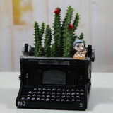 Maxbell Typewriter Figurine Flower Planter Table Ornament for Small Plants Versatile Black