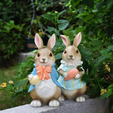Maxbell Rabbit Couple Garden Statues Figurines Christmas Yard Bunny Resin Sculptures