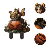 Maxbell 2D Garden Stake Decorative Pumpkin and Fairy Versatile for Patio Lawn Spring