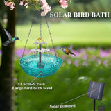 Maxbell Solar Bird Bath Large Solar Powered for Courtyard Garden Hook Patio Blue