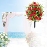 Maxbell Artificial Rose Flower with Ground Spikes Fake Plant for Yard Farmhouse Party Red