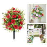 Maxbell Artificial Rose Flower with Ground Spikes Fake Plant for Yard Farmhouse Party Red