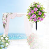 Maxbell Artificial Rose Flower with Ground Spikes Fake Plant for Yard Farmhouse Party Purple