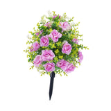 Maxbell Artificial Rose Flower with Ground Spikes Fake Plant for Yard Farmhouse Party Purple