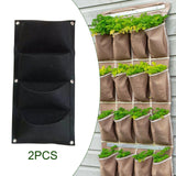 Maxbell 2Pcs Plant Planting Grow Bags Hanging Flower Pouch for Wall Vegetable Yard Black vertical