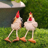 Maxbell 2x Easter Chicken Statues Long Legs Creative Funny Craft for Lawn Patio Farm