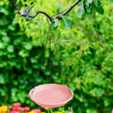 Maxbell Birds Feeder and Birdbath Bowl with Chains Bird Food Tray for Gift Lawn Yard Pink