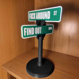 Maxbell F Around Find Out Street Sign for Desk Novelty Gifts for Bedroom Living Room 10x15cm