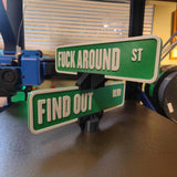 Maxbell F Around Find Out Street Sign for Desk Novelty Gifts for Bedroom Living Room 10x23cm