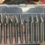 Maxbell 10x Carbide Rotary Burr Set 1/4" Shank 6.35mm Double Cut for Milling Carving