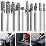 Maxbell 10x Carbide Rotary Burr Set 1/4" Shank 6.35mm Double Cut for Milling Carving