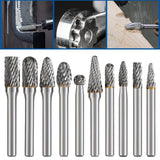 Maxbell 10x Carbide Rotary Burr Set 1/4" Shank 6.35mm Double Cut for Milling Carving
