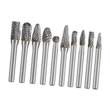 Maxbell 10x Carbide Rotary Burr Set 1/4" Shank 6.35mm Double Cut for Milling Carving