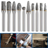 Maxbell 10x Carbide Rotary Burr Set 1/4" Shank 6.35mm Double Cut for Milling Carving