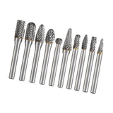 Maxbell 10x Carbide Rotary Burr Set 1/4" Shank 6.35mm Double Cut for Milling Carving