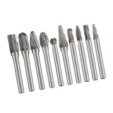Maxbell 10x Carbide Rotary Burr Set 1/4" Shank 6.35mm Double Cut for Milling Carving