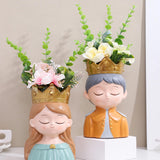 Maxbell Face Planter Pot Decor Cute Resin Face Flower Pot for Patio Backyard Balcony Girl