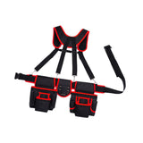 Maxbell Tool Belt with Suspenders Dad Gift Pack Organizer for Adults Family Plumbing Black Red