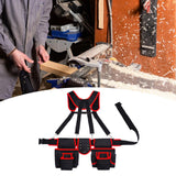 Maxbell Tool Belt with Suspenders Dad Gift Pack Organizer for Adults Family Plumbing Black Red