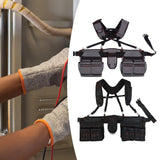 Maxbell Tool Belt with Suspenders Tool Organizer for Plumbing Woodworking Woodworker Gray Red