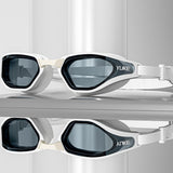 Maxbell Adults Swim Goggles Stylish Wide View Anti Fog for Men Women Snorkeling Pool Blue White Goggles