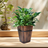 Maxbell Wooden Bucket Planter Retro Design Plant Container for Entryway Cafe Desktop L