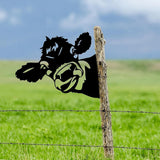 Maxbell 2D Peeping Cow Metal Art Garden Decoration Wall Sign for Entrance Lawn Patio