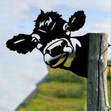 Maxbell 2D Peeping Cow Metal Art Garden Decoration Wall Sign for Entrance Lawn Patio