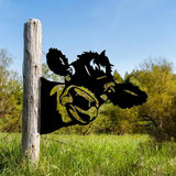 Maxbell 2D Peeping Cow Metal Art Garden Decoration Wall Sign for Entrance Lawn Patio
