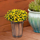 Maxbell Wooden Bucket Barrel Planter for Plants with Ergonomic Handles Patio Planter L Style B