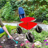 Maxbell Garden Rolling Work Seat Sturdy for Gardener Planting Outdoor House Cleaning red with bag
