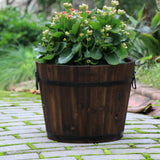 Maxbell 5x Wooden Barrel Planters Versatile Farmhouse Home Office Decor with Handles
