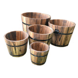 Maxbell 5x Wooden Barrel Planters Versatile Farmhouse Home Office Decor with Handles