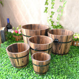 Maxbell 5x Wooden Barrel Planters Versatile Farmhouse Home Office Decor with Handles
