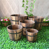 Maxbell 5x Wooden Barrel Planters Versatile Farmhouse Home Office Decor with Handles